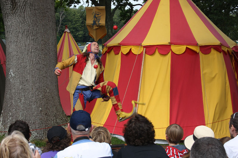 Jester for hire with medieval tent